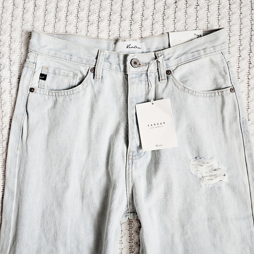 KanCan HR Button Fly Light Wash 90s Flare Jeans Distressed Y2K College 5/26 NEW - Picture 11 of 15